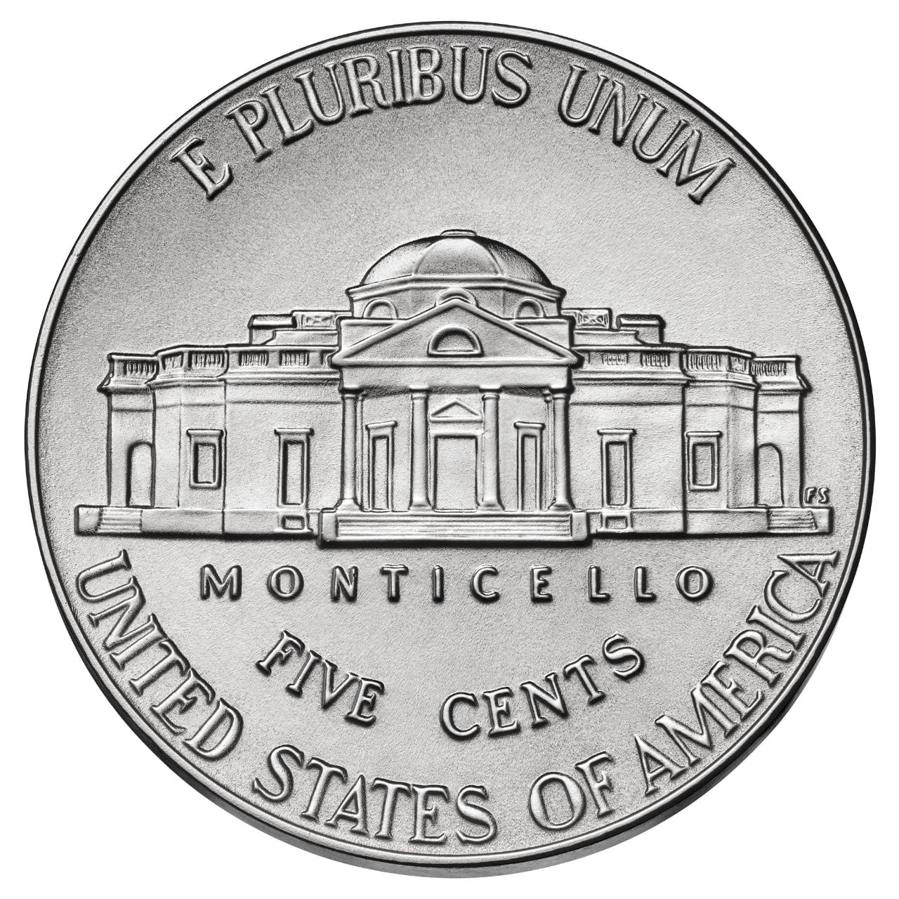 United States five-cent nickel showing Monticello